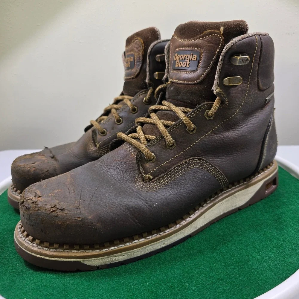 Georgia Steel Toe Work Boots Men's 13M Brown Leather Waterproof Wedge ST‎ WP